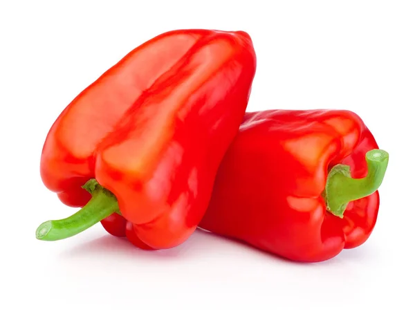 Twee Rode Paprika Geïsoleerd Een Witte Achtergrond — Stockfoto