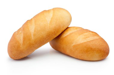 Beyaz arka planda izole edilmiş iki somun ekmek