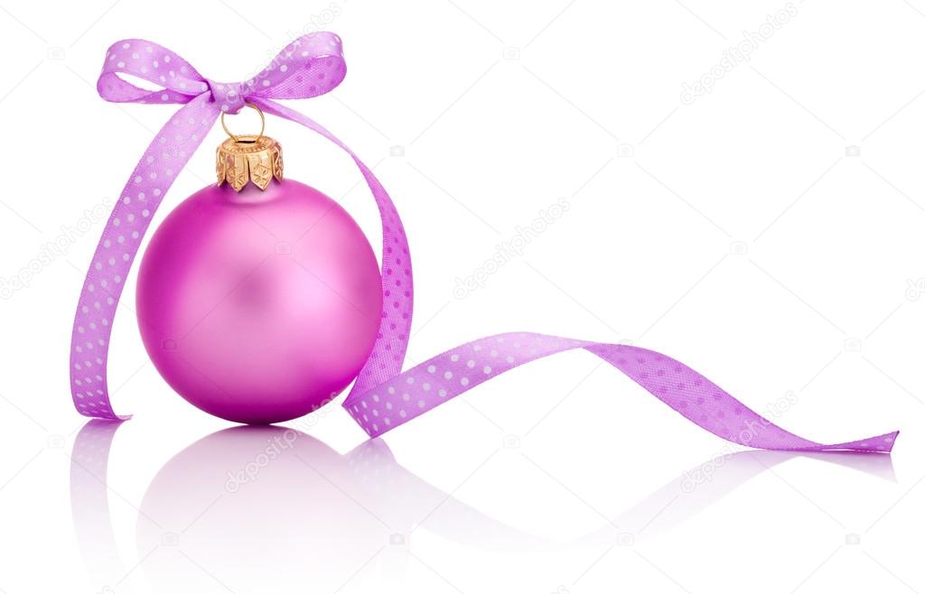 Pink Christmas ball with ribbon bow Isolated on white background
