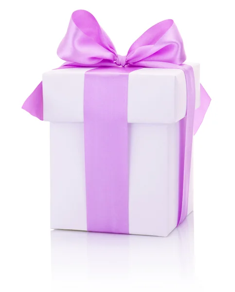 White box tied Pink ribbon bow Isolated on white background — Stock Photo, Image