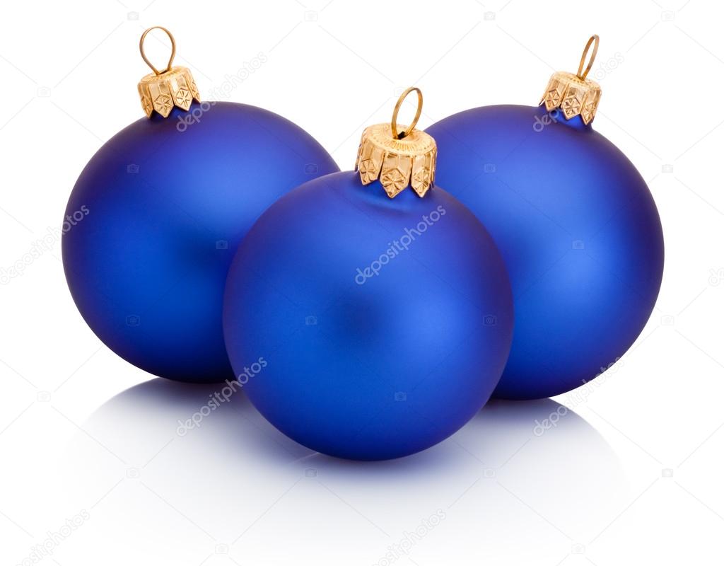 Three blue christmas balls Isolated on white background