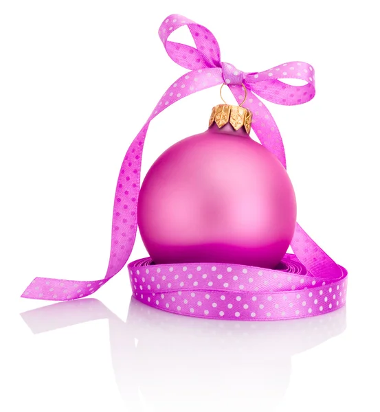 Pink Christmas ball with ribbon bow Isolated on white background — Stock Photo, Image