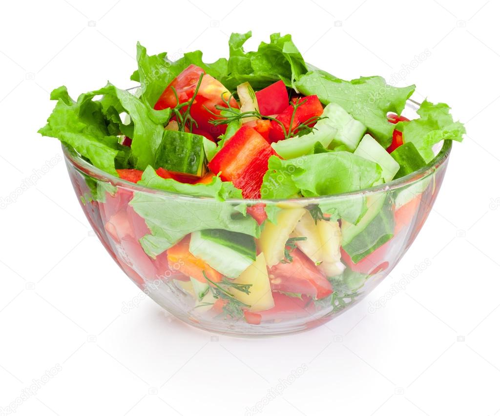 Fresh vegetable salad in glass bowl isolated on white background — Stock Photo © Hyrman 69879965