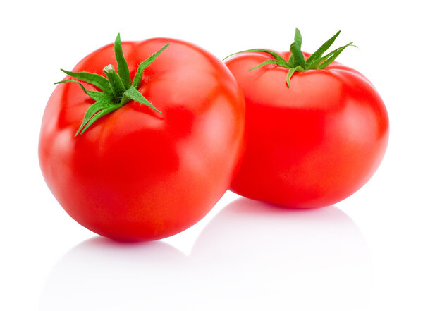 Two red tomatoes isolated on white background
