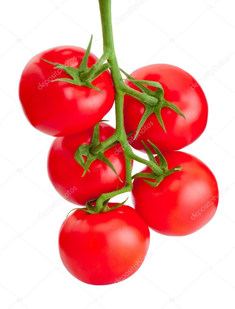 Bunch red fresh tomatoes isolated on white background