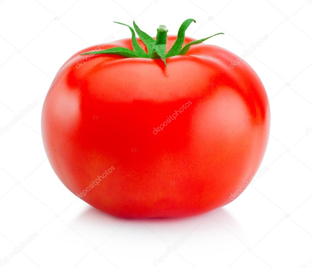 One juicy red tomato isolated on white background