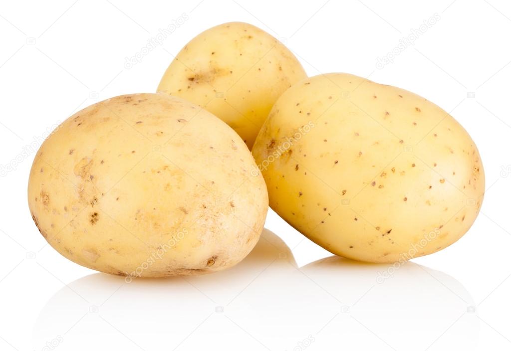 Three new potato isolated on white background