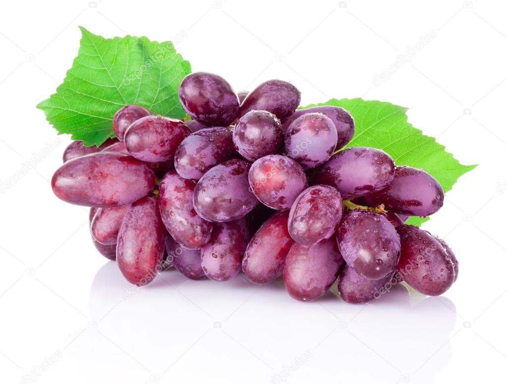 Fresh wet red grapes isolated on white background