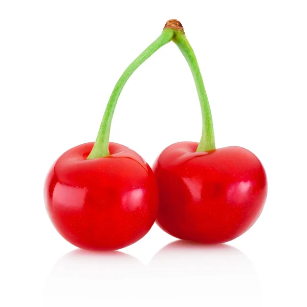 Two ripe red cherries isolated on a white background — Stock Photo, Image