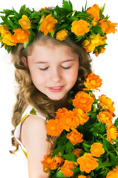Gyönyörű lány, és a vadvirágok — Stock Fotó