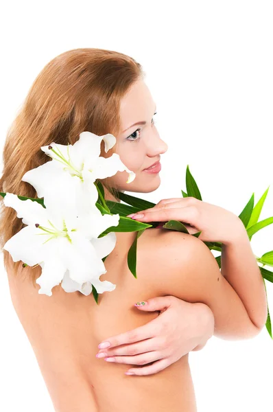 Ragazza con un giglio — Foto Stock