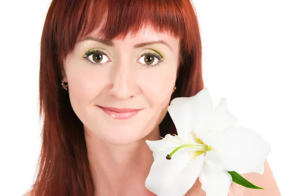 A menina com uma flor de lírio — Fotografia de Stock