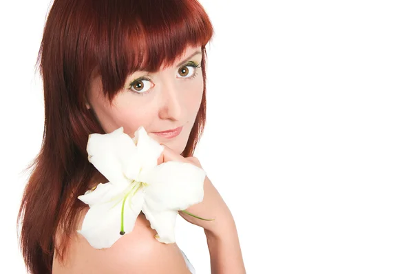 The girl with a lily flower — Stock Photo, Image