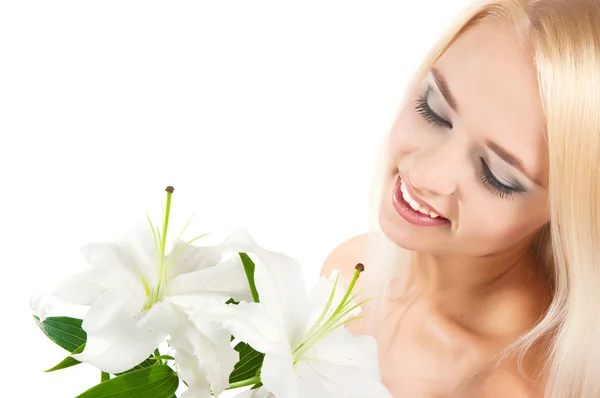 Ragazza bionda con un giglio — Foto Stock