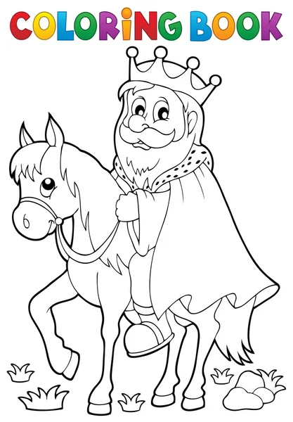 Libro da colorare re sul tema cavallo 1 — Vettoriale Stock
