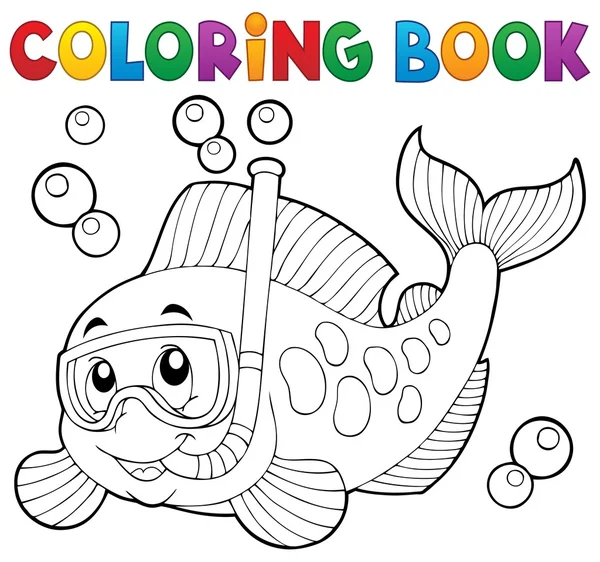 Coloring book fisk snorkel diver — Stock vektor