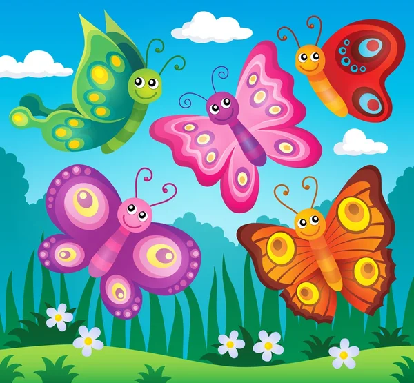 Glada fjärilar temabild 2 — Stock vektor