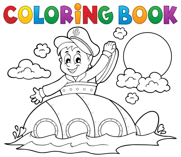Coloring book submarine with sailor — Stock Vector