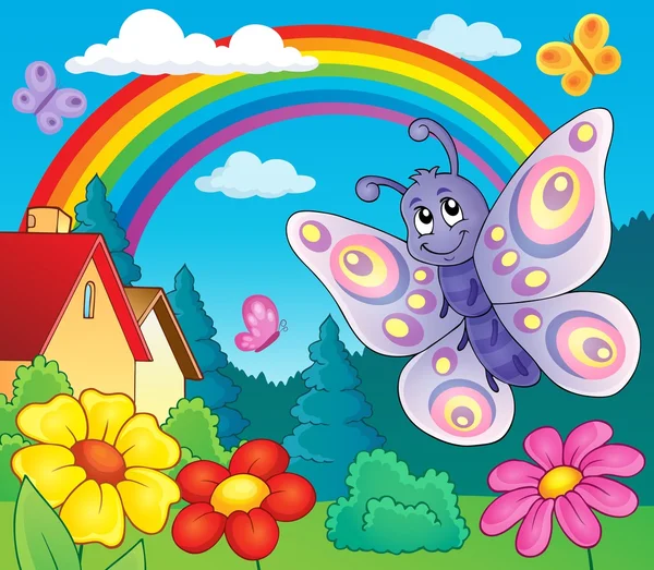 Happy butterfly topic image 6 - Stok Vektor