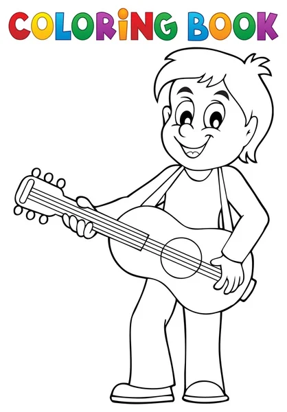 Libro para colorear niño guitarrista tema 1 — Vector de stock