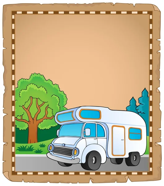 Pergamino con camping van theme 1 — Archivo Imágenes Vectoriales