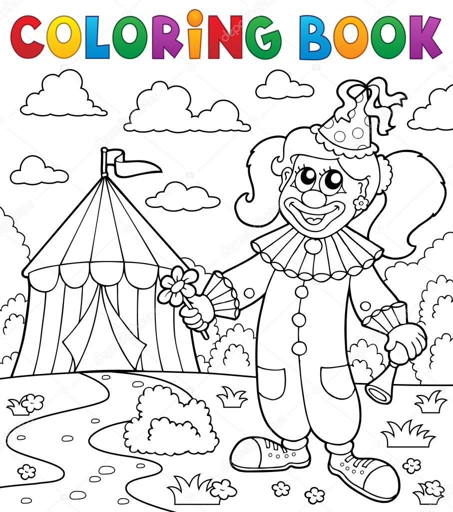 Disegni da colorare clown libro vicino a tema circense 7 illustrazione di vettore eps10 — Vettoriali di clairev