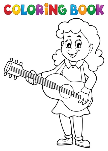 Livre à colorier fille guitariste thème 1 — Image vectorielle
