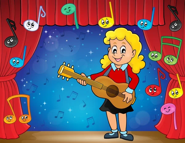 Κορίτσι κιθάρα παίκτης στο στάδιο θέμα 2 — Διανυσματικό Αρχείο