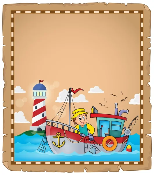 Parchment with fishing boat theme 2 — Stock Vector
