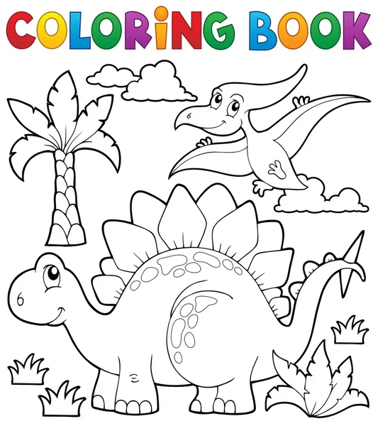 Libro da colorare dinosauro tema 1 — Vettoriale Stock