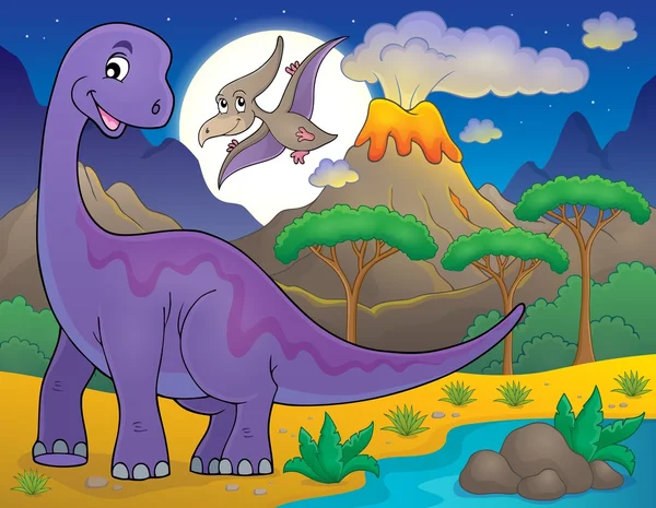 Paisagem noturna com tema de dinossauro 1 —  Vetores de Stock