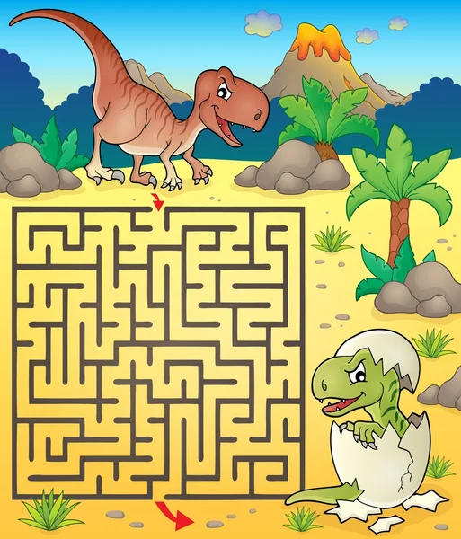 Maze 3 dengan tema dinosaurus 2 - Stok Vektor