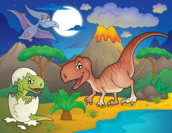 Nachtlandschaft mit Dinosaurier-Thema 2 — Stockvektor