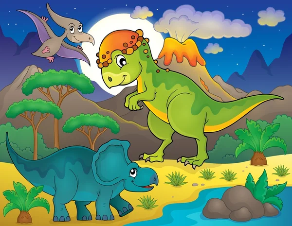 Paisaje nocturno con tema de dinosaurios 4 — Archivo Imágenes Vectoriales