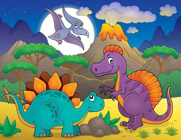 Nacht landschap met dinosaurus thema 5 — Stockvector