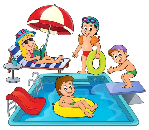 Children by pool theme image 3 — Stock Vector