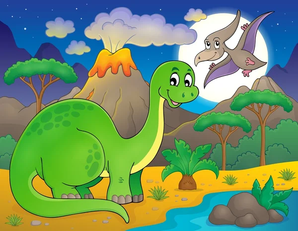 Paisaje nocturno con tema de dinosaurios 6 — Vector de stock