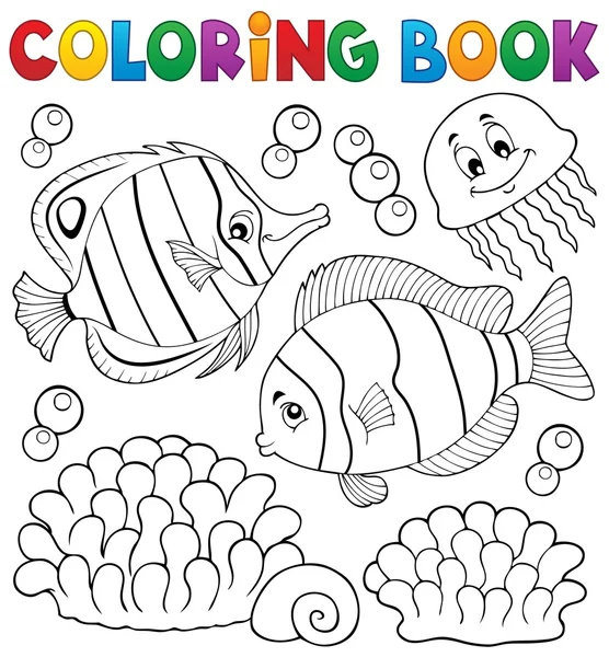 Libro para colorear coral peces tema 2 — Vector de stock