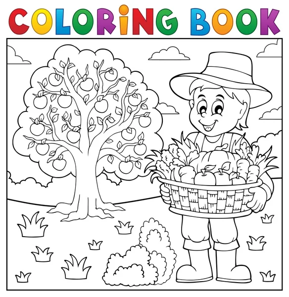 Libro para colorear agricultor con cosecha 3 — Vector de stock