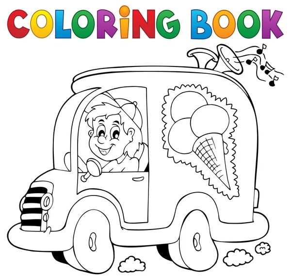 Libro para colorear hombre helado en coche — Vector de stock