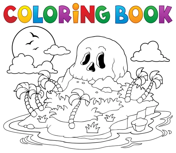 Livro de colorir pirata crânio ilha — Vetor de Stock