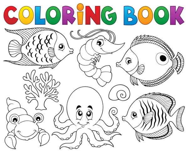 Libro para colorear vida marina tema 2 — Vector de stock