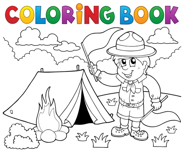 Libro para colorear scout chico con banderas — Vector de stock