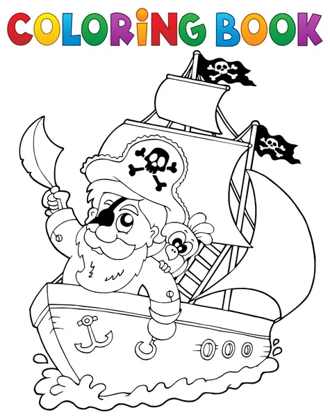 Coloring book ship with pirate 2 — Stock Vector