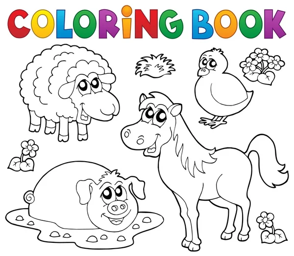 Coloring book with farm animals 4 — Stock Vector