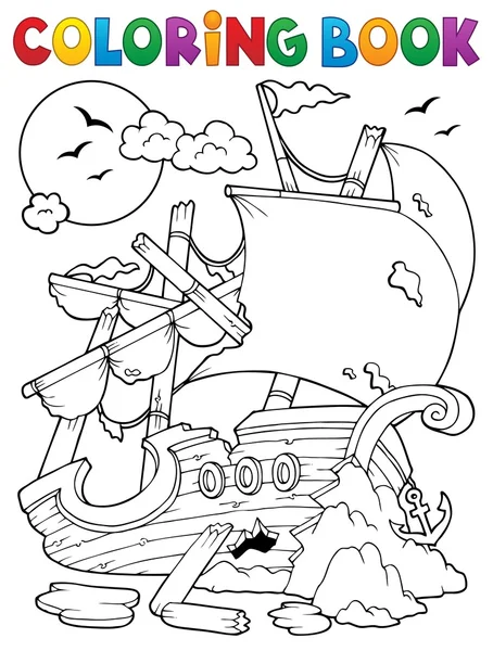 Coloring book shipwreck with rocks — Stock Vector