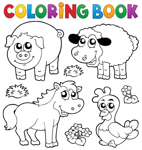 Coloring book with farm animals 5 — Stock Vector