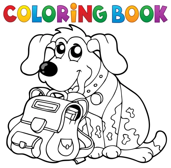 Iskolatáska téma 1 könyv kutya színező — Stock Vector