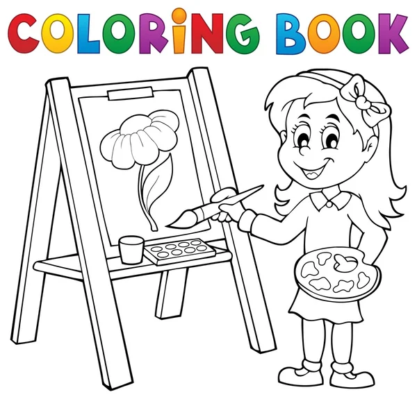 Coloriage fille livre peinture sur toile — Image vectorielle