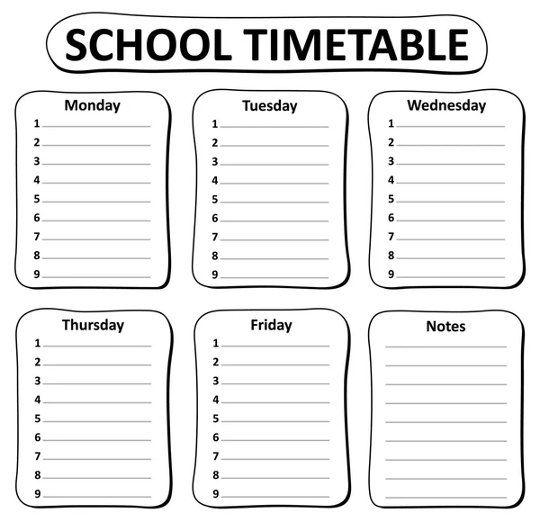 黒と白の学校のタイム テーブル テーマ 1 — ストックベクタ